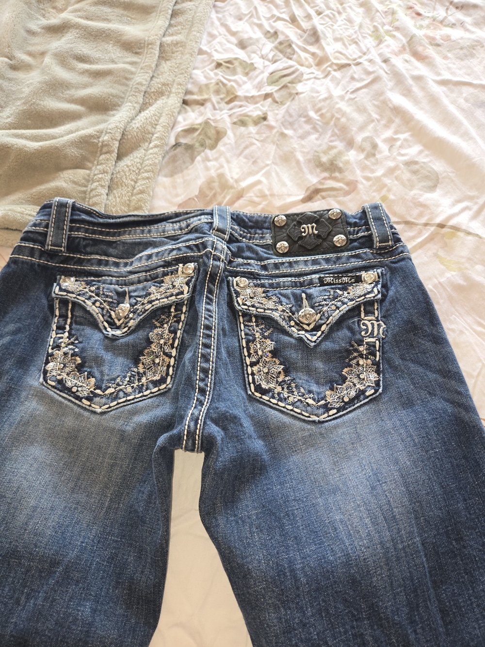 Miss Me Dark Blue Embroidered Boot Cut Jeans